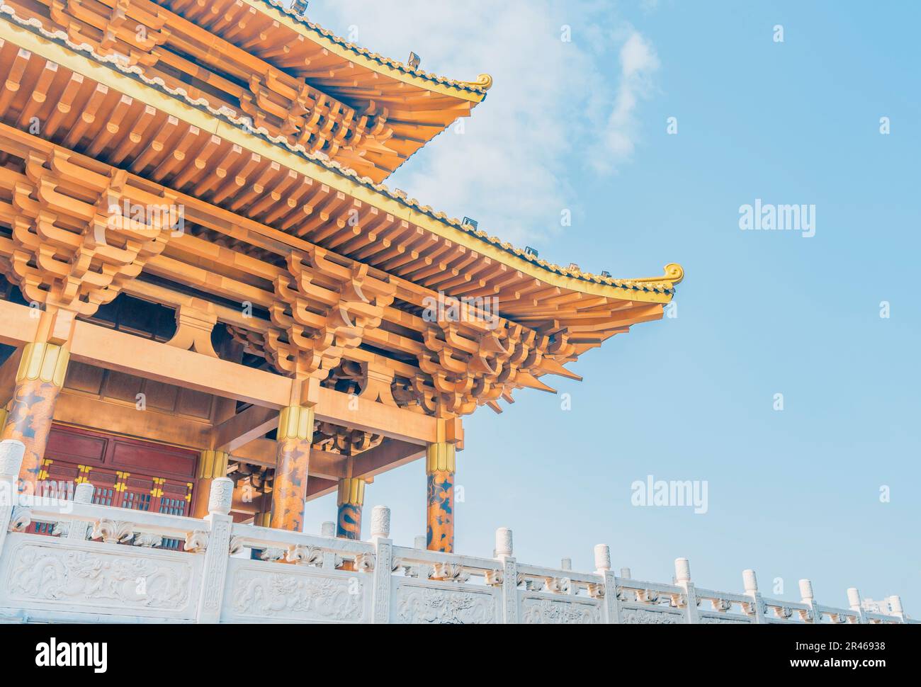 The Dacheng Hall of Confucian Temple against the background of a blue sky. Liuzhou, Guangxi. Stock Photo