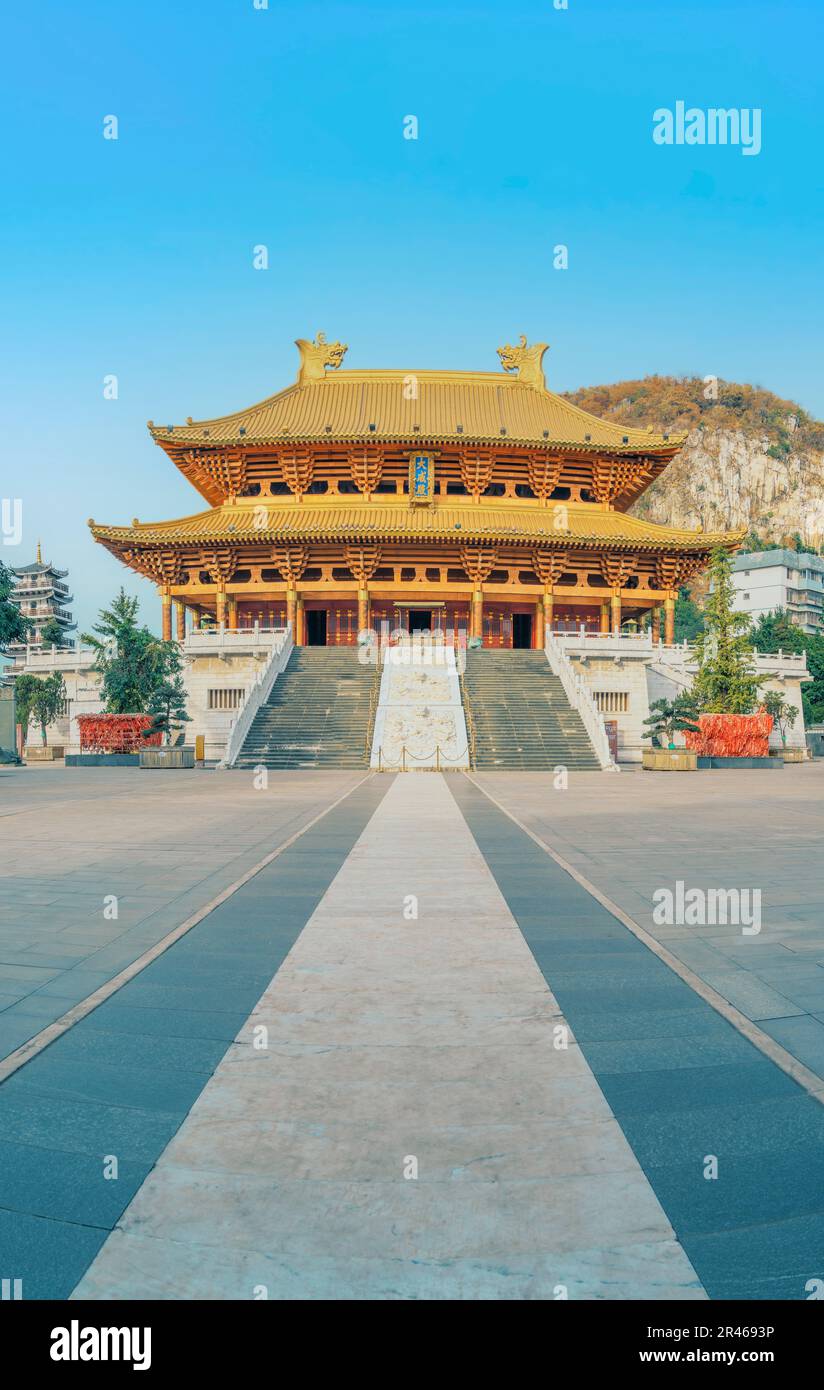The Dacheng Hall of Confucian Temple under the blue sky in Liuzhou, Guangxi. Stock Photo