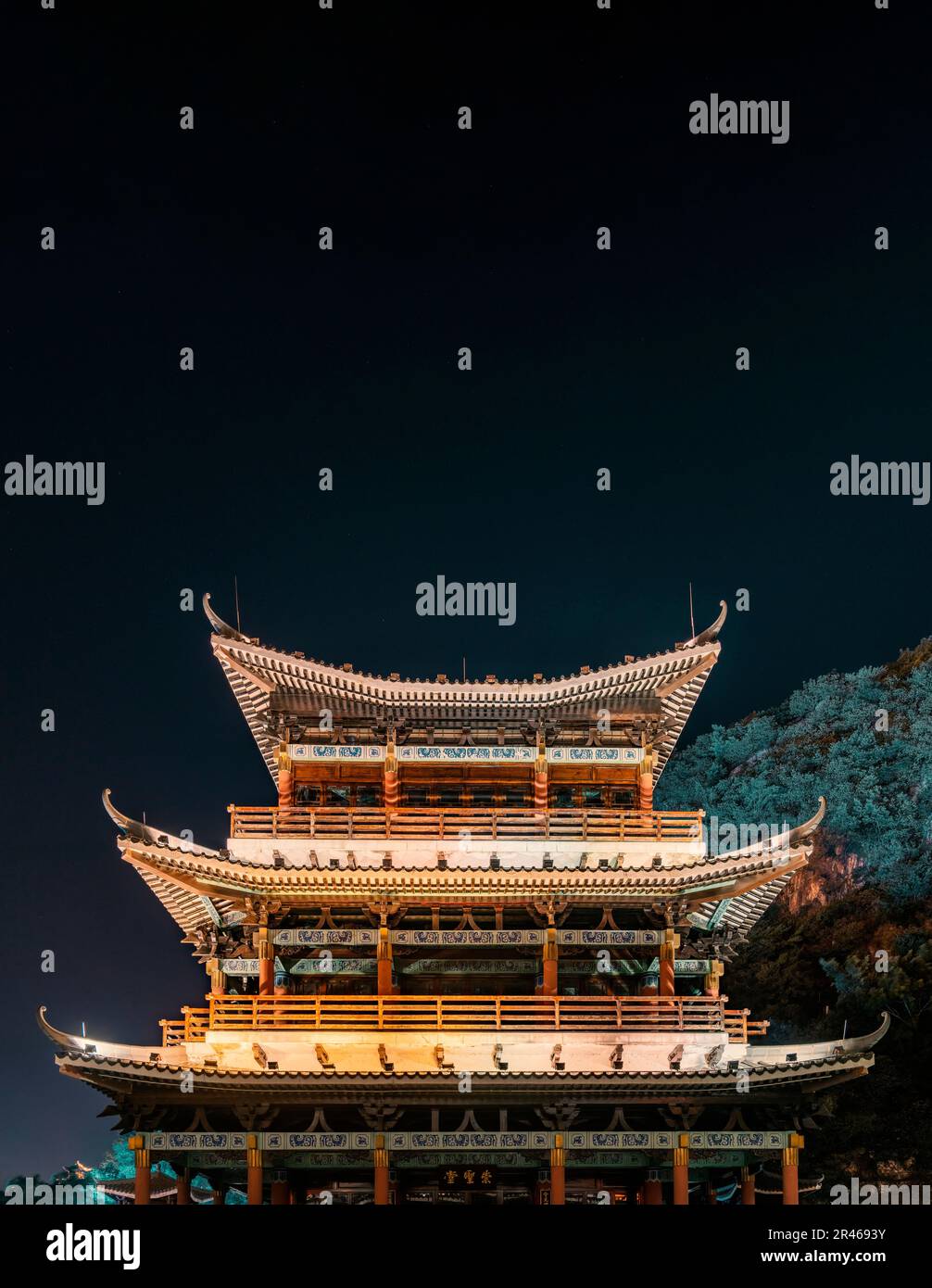The night view of Chongsheng Hall of Confucian Temple in Liuzhou, Guangxi, China. Stock Photo