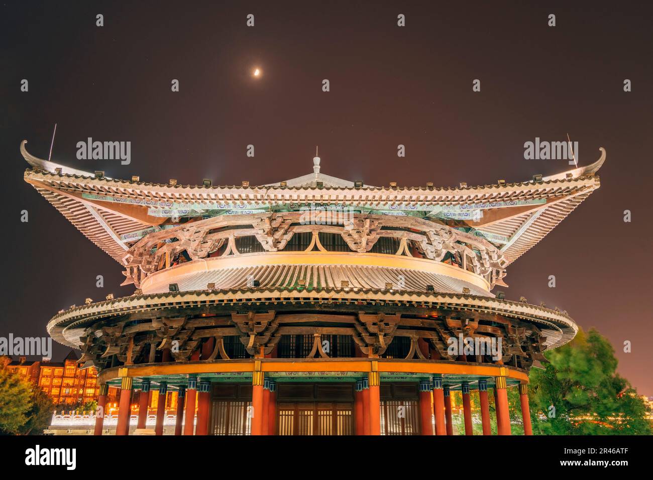 A breathtaking night view of Minglun Hall of Confucian Temple in Liuzhou, Guangxi, China, Asia Stock Photo