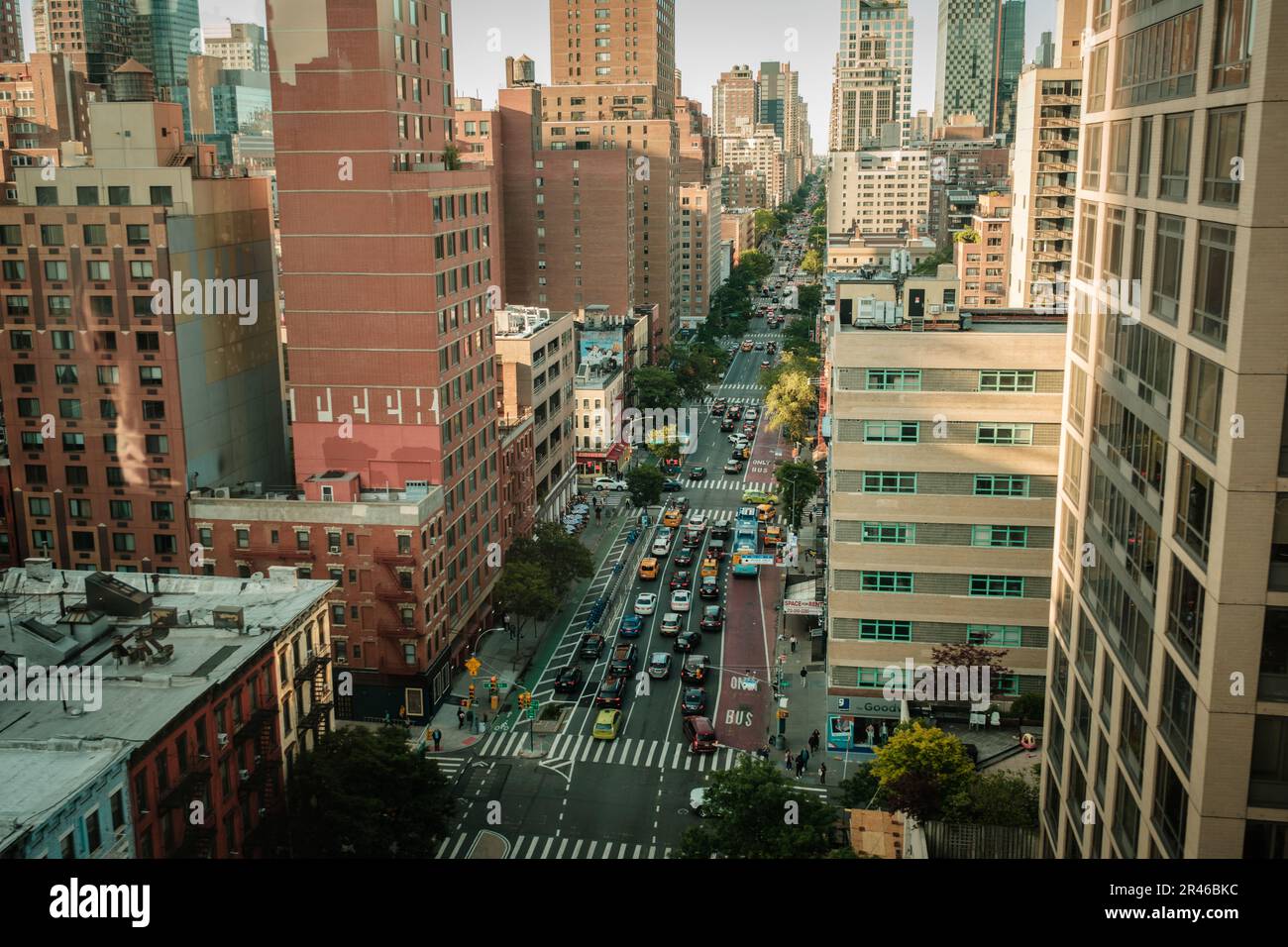 View of streets in Manhattan from the Roosevelt Island Tramway, New York City Stock Photo