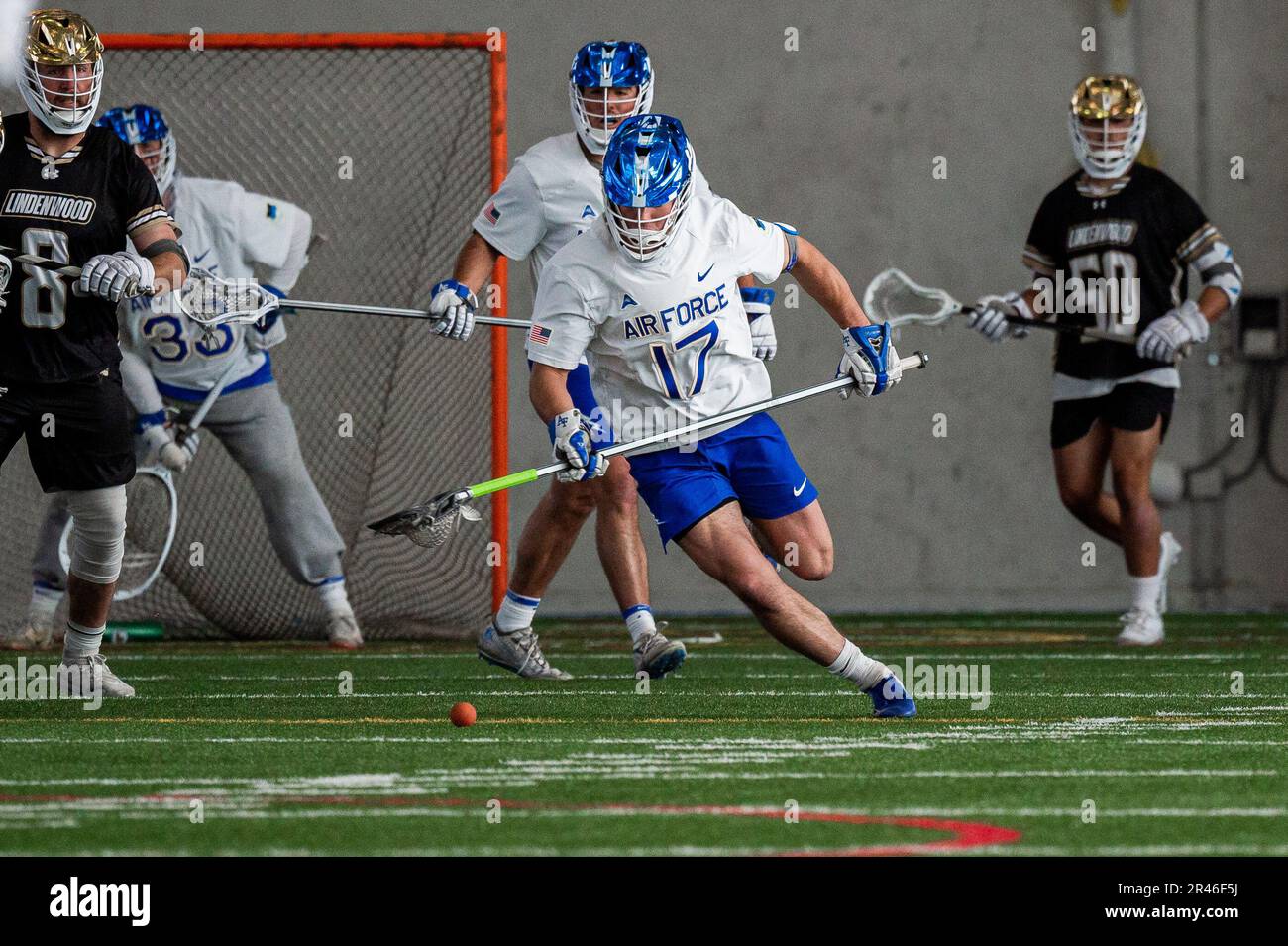 U.S. Air Force Academy Air Force's Chris Bardak chases a loose ball