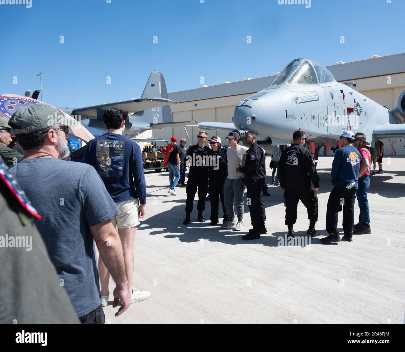 The A-10C Thunderbolt II Demonstration Team interact with air show attendees at Davis-Monthan Air Force Base, Arizona, March 25, 2023. The airshow was open to the public as a way to connect the base and local community while also highlighting the mission and capabilities of the U.S. Air Force. Stock Photo