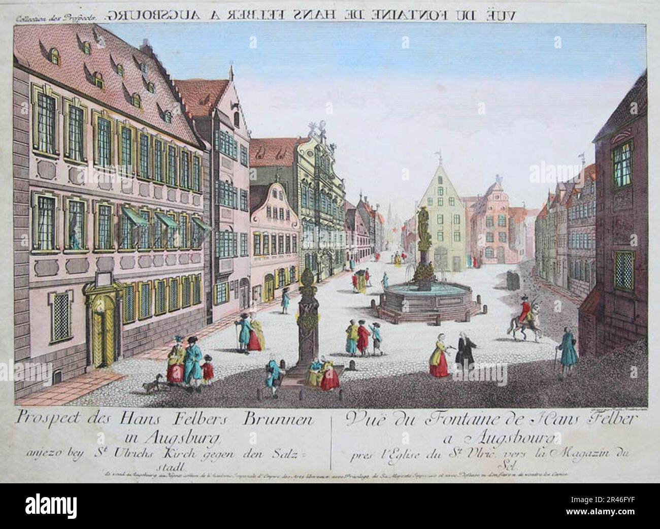 Ulrichsplatz with Hans Feber Fountain 1770-1780 Stock Photo