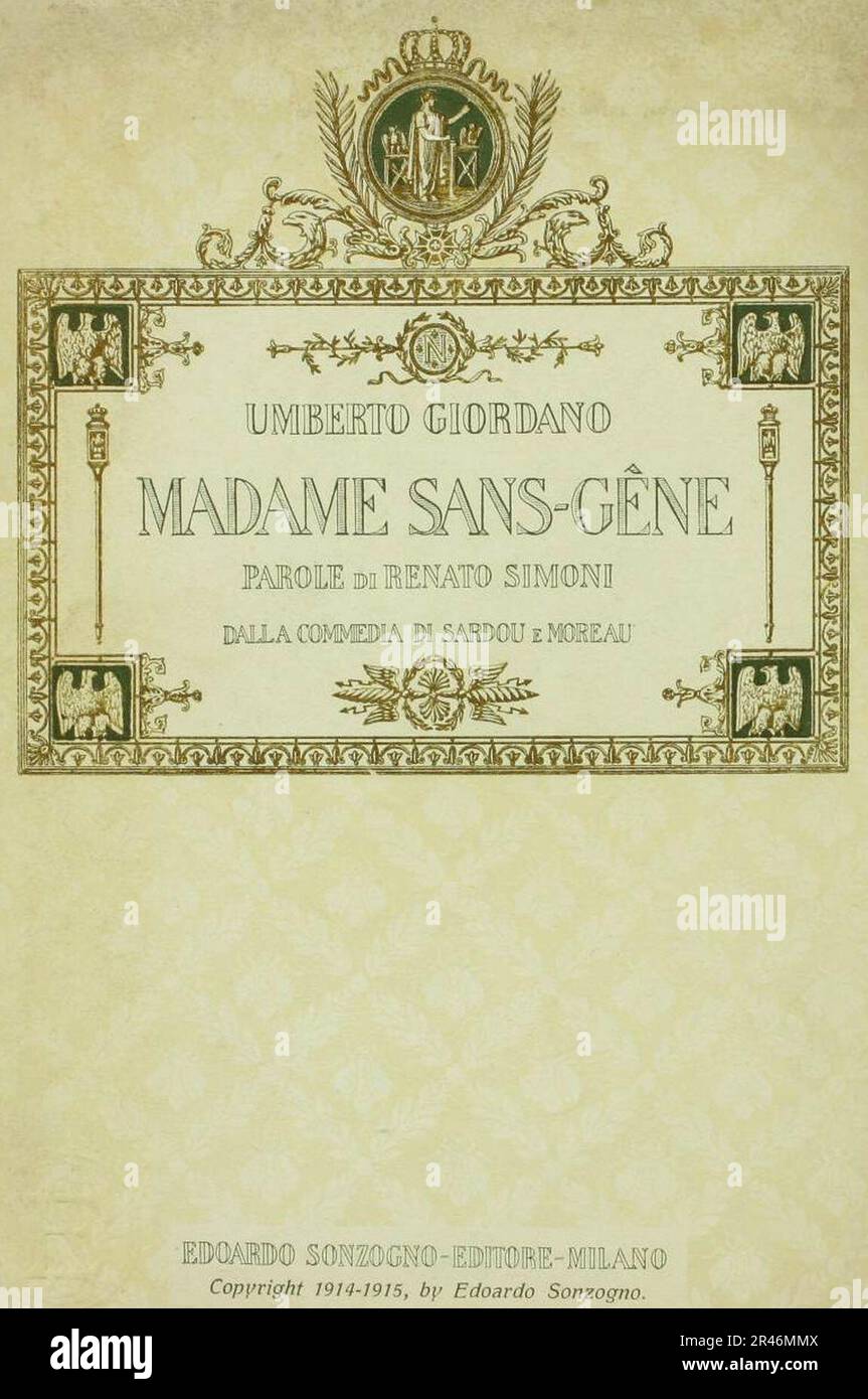 Umberto Giordano - Madame Sans-Gêne - titlepage of the libretto - Milan 1914 Stock Photo