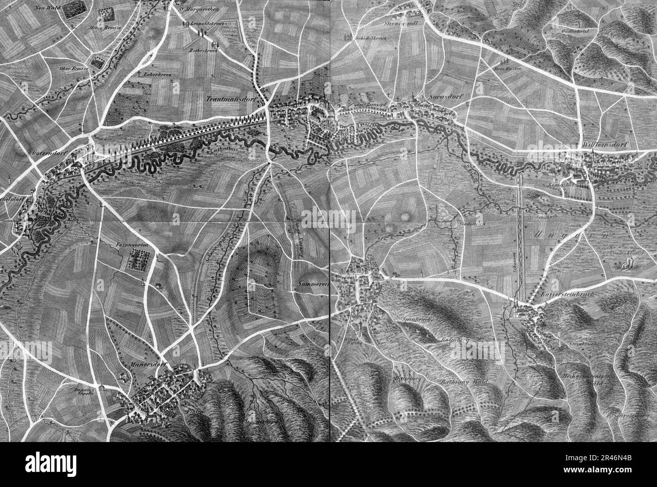Umgebung von Trautmannsdorf und Kaisersteinbruch in Ungarn - Schweickhardt 1837 - Sektion 26 Stock Photo