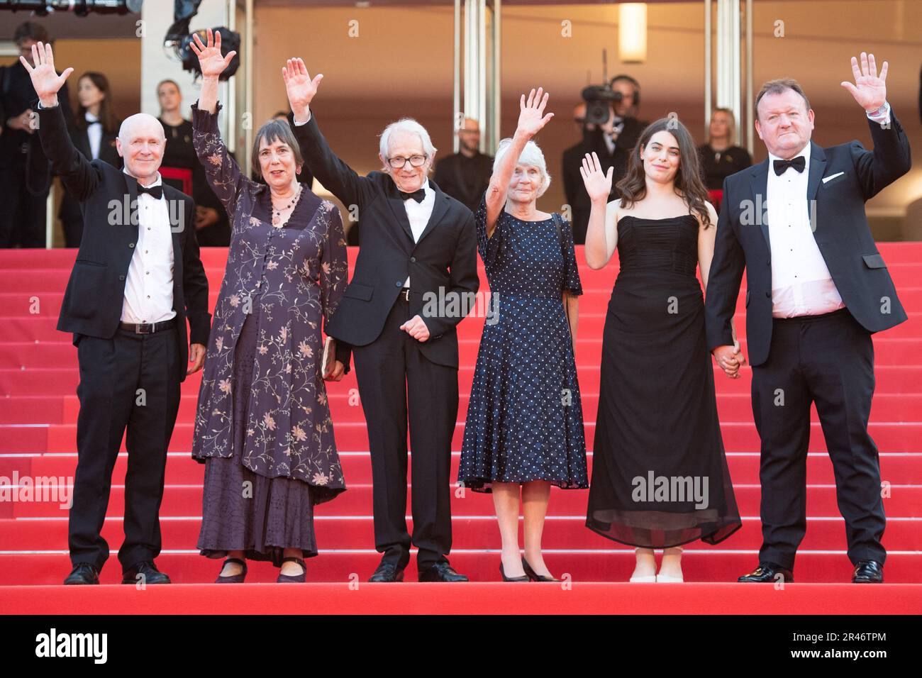 Cannes, France. 26th May, 2023. Ken Loach, Lesley Ashton, Dave Turner, Ebla Mari, Paul Laverty, Rebecca O'Brien attending The Old Oak Premiere as part of the 76th Cannes Film Festival in Cannes, France on May 26, 2023. Photo by Aurore Marechal/ABACAPRESS.COM Credit: Abaca Press/Alamy Live News Stock Photo
