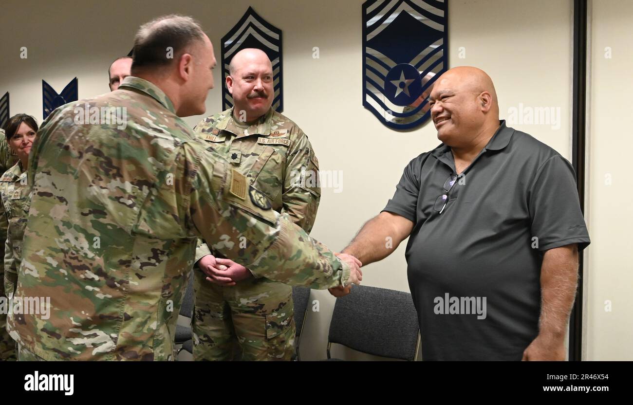 Mr. Kalani Kolii, 173rd Logistics Readiness Squadron Wing Plans, was coined by the Oregon Adjutant General, Major General Michael Stencel, Apr. 4, 2023 at Kingsley Field in Klamath Falls, Oregon.  Koli was recognized for his role in coordinating airlift and transportation for the Tyndall TDY after multiple cancellations and diverts due to extreme winter weather . Stock Photo