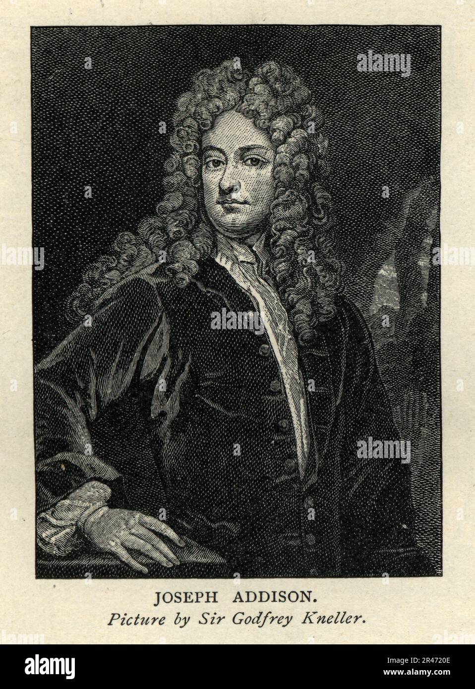 Joseph Addison an English essayist, poet, playwright, and politician. His name is usually remembered alongside that of his long-standing friend Richard Steele, with whom he founded The Spectator magazine. His simple prose style marked the end of the mannerisms and conventional classical images of the 17th century Stock Photo