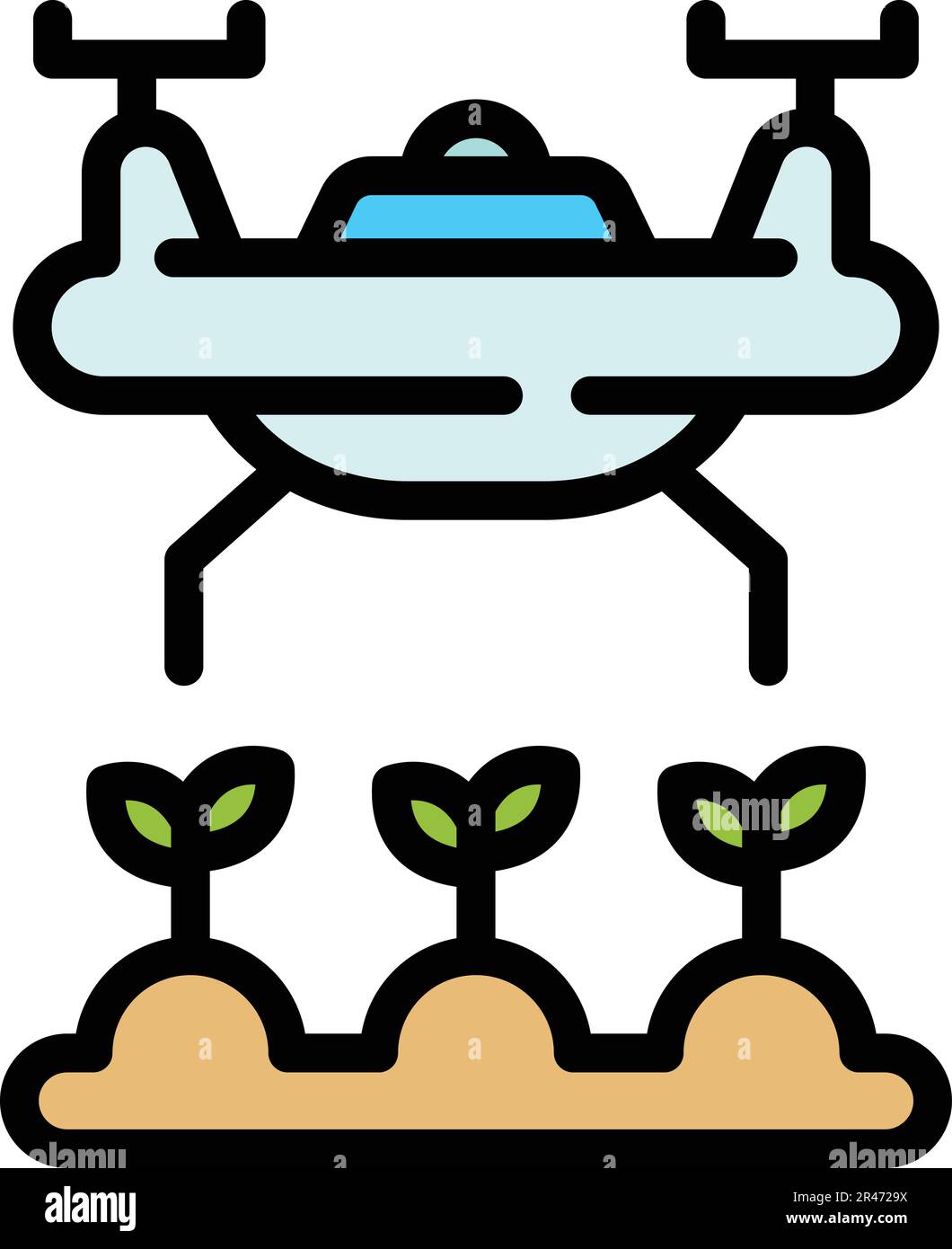 Cultivation drone icon. Outline Cultivation drone vector icon for web design isolated on white background color flat Stock Vector