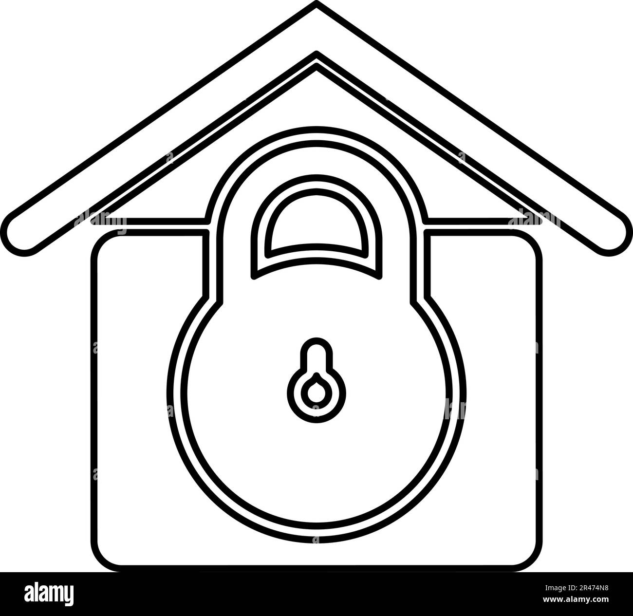 Lock house home protection with locked padlock concept safety defense security contour outline line icon black color vector illustration image thin Stock Vector