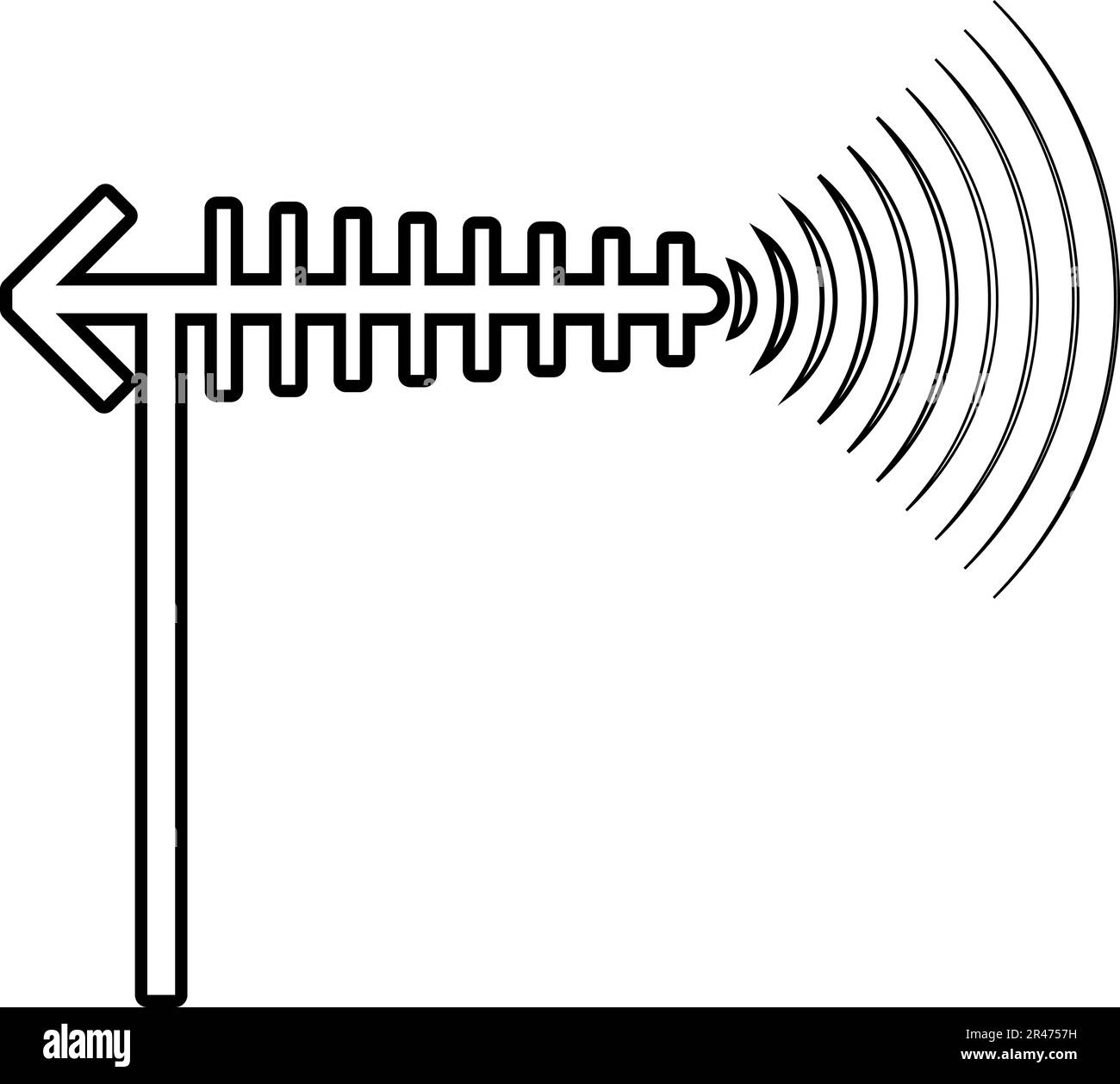 TV antenna and wave contour outline line icon black color vector