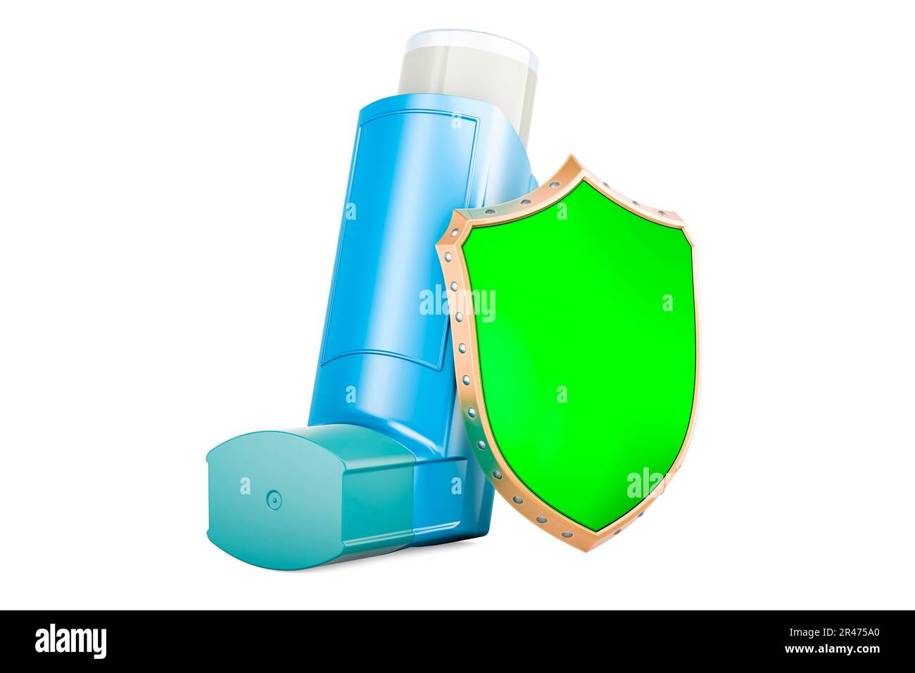 Metered-dose inhaler, MDI with shield. 3D rendering isolated on white background Stock Photo