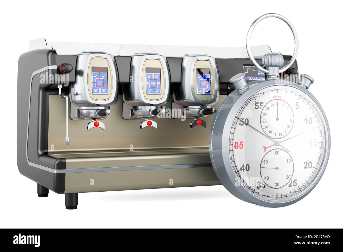 Espresso coffee machine professional with stopwatch, 3D rendering