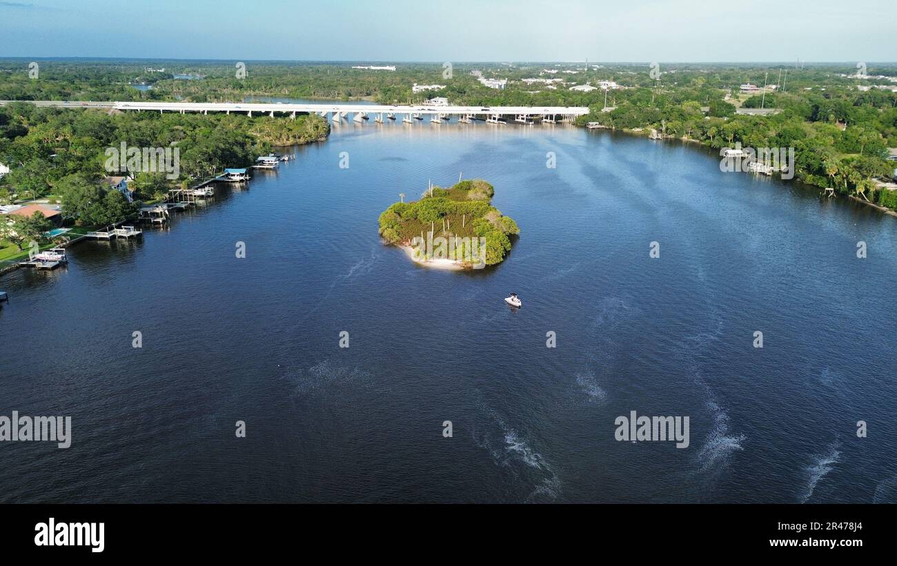 Aerial Drone view of the Alafia River in Riverview Florida Stock Photo