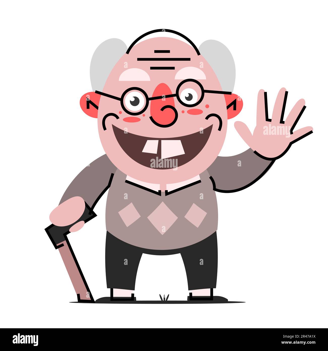 Funny illustration of old man cartoon character. Isolated illustration. Stock Vector