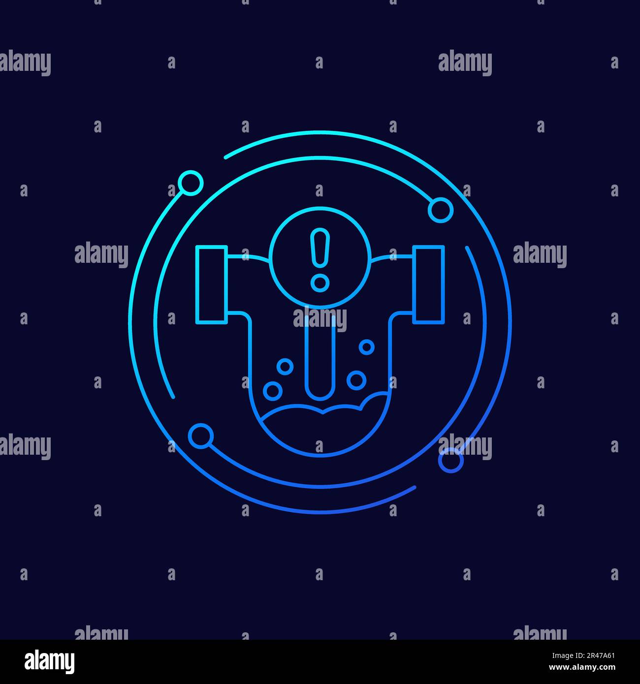Clog in pipe warning icon, linear design Stock Vector