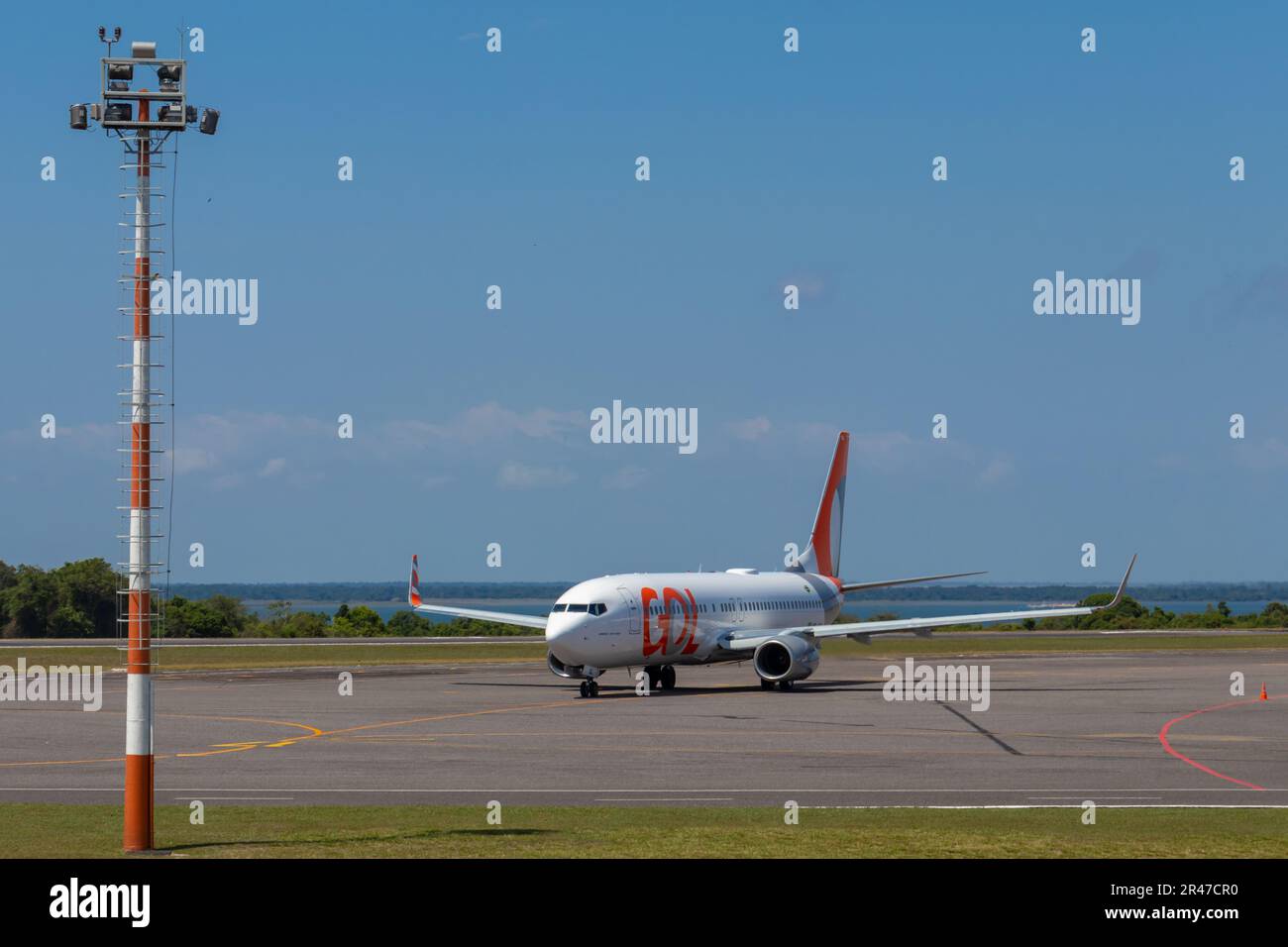GOL Airlines plane taxis on the taxiway from Santarem Airport (SBSN). It's a Boeing 737-800 with registration PR-VBL Stock Photo