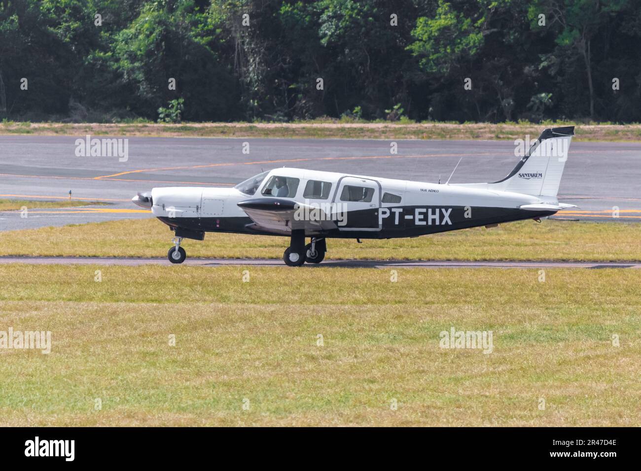Embraer (Neiva) EMB-721 'Sertanejo,' a commercial single-engine airplane with registration PT-EHX, is owned by Santarem Air Taxi. Stock Photo