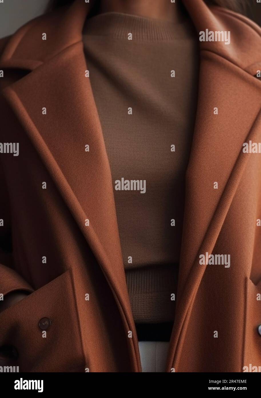 Details of brown classy coat. Autumn winter female fashion cloth concept Stock Photo