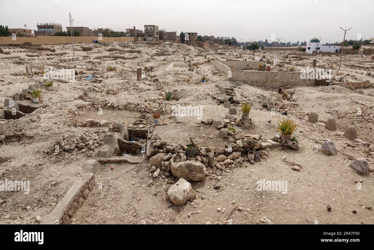 Modern cemetery on the West Bank, Luxor, Egypt Stock Photo