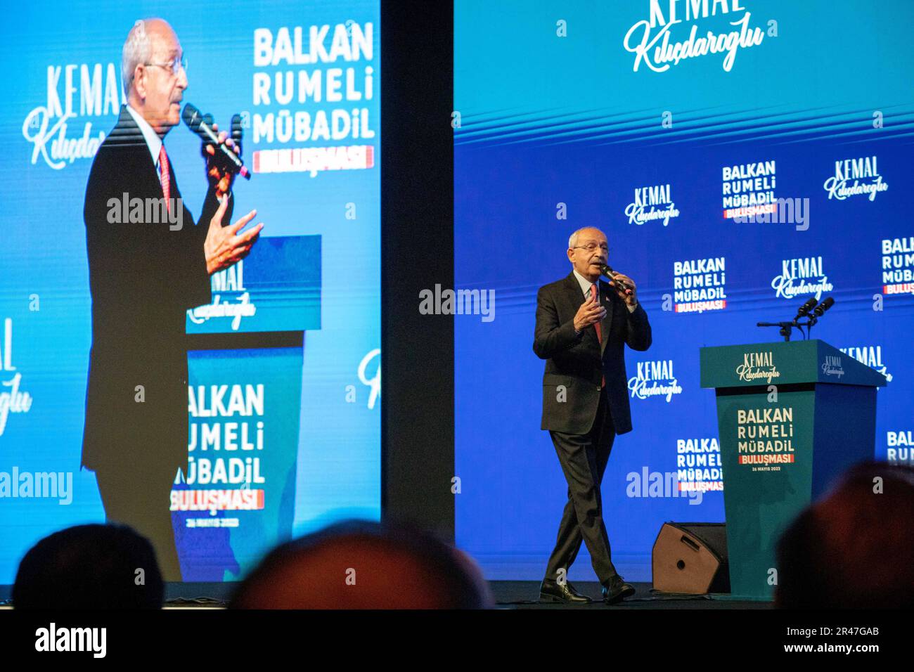 May 26, 2023: Nation Alliance Presidential Candidate and Republican People's Party, CHP, Chairman Kemal Kilicdaroglu attended the Balkan Rumeli Emigrant Meeting on May 26, 2023 in Istanbul, Turkey. In the first round on 14 May, none of the candidates received enough votes to be elected president, and the election went to the second round. TÃ¼rkiye will go to the polls again on 28 May. (Credit Image: © Tolga Ildun/ZUMA Press Wire) EDITORIAL USAGE ONLY! Not for Commercial USAGE! Stock Photo