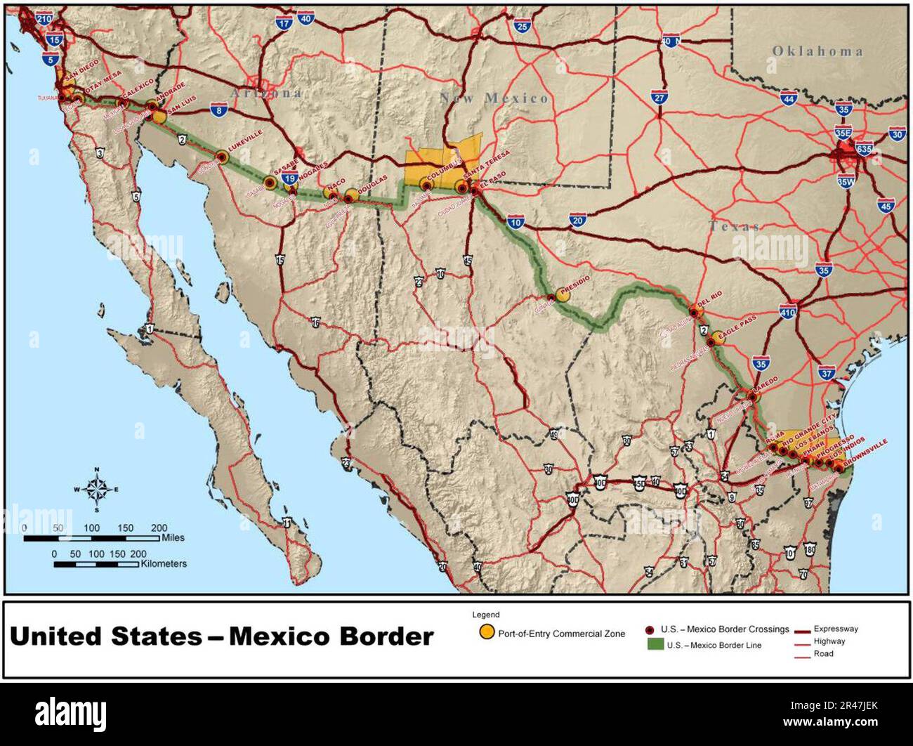 United States Mexico border map - United Statesmexico Border Map 2R47JEK