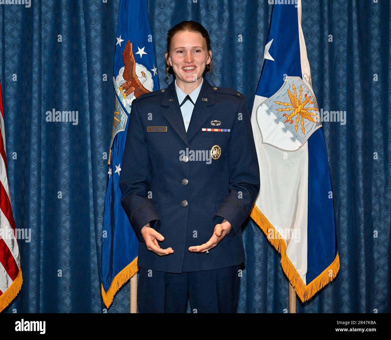 2nd Lt. Hannah Fletcher speaks during a ceremony at the Pentagon