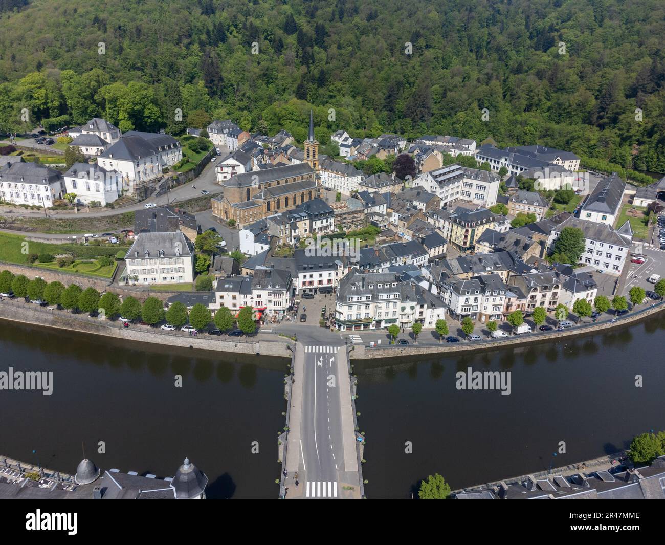 Aerial View On Medieval Town Bouillon With Old Fortified Castle aerial-view-on-medieval-town-bouillon-with-old-fortified-castle