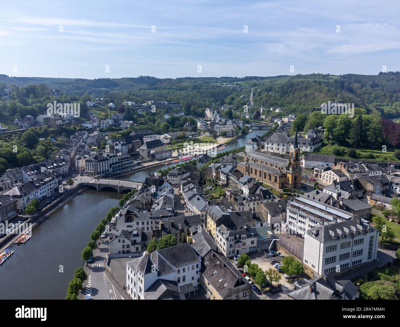 Aerial view on medieval town Bouillon with old fortified castle