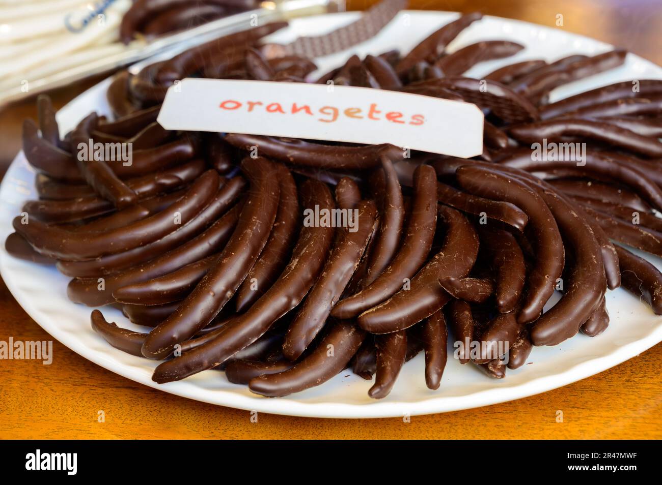 Sweet fruit candies in artisan Spanish confectionery shop, english