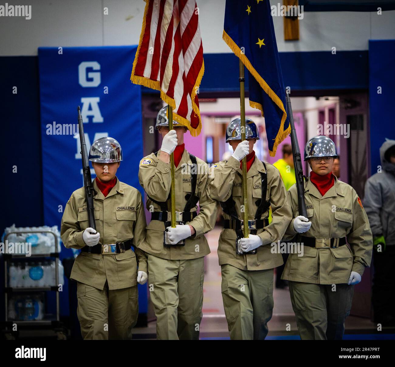 Alaska Military Youth Academy cadets present the colors during the
