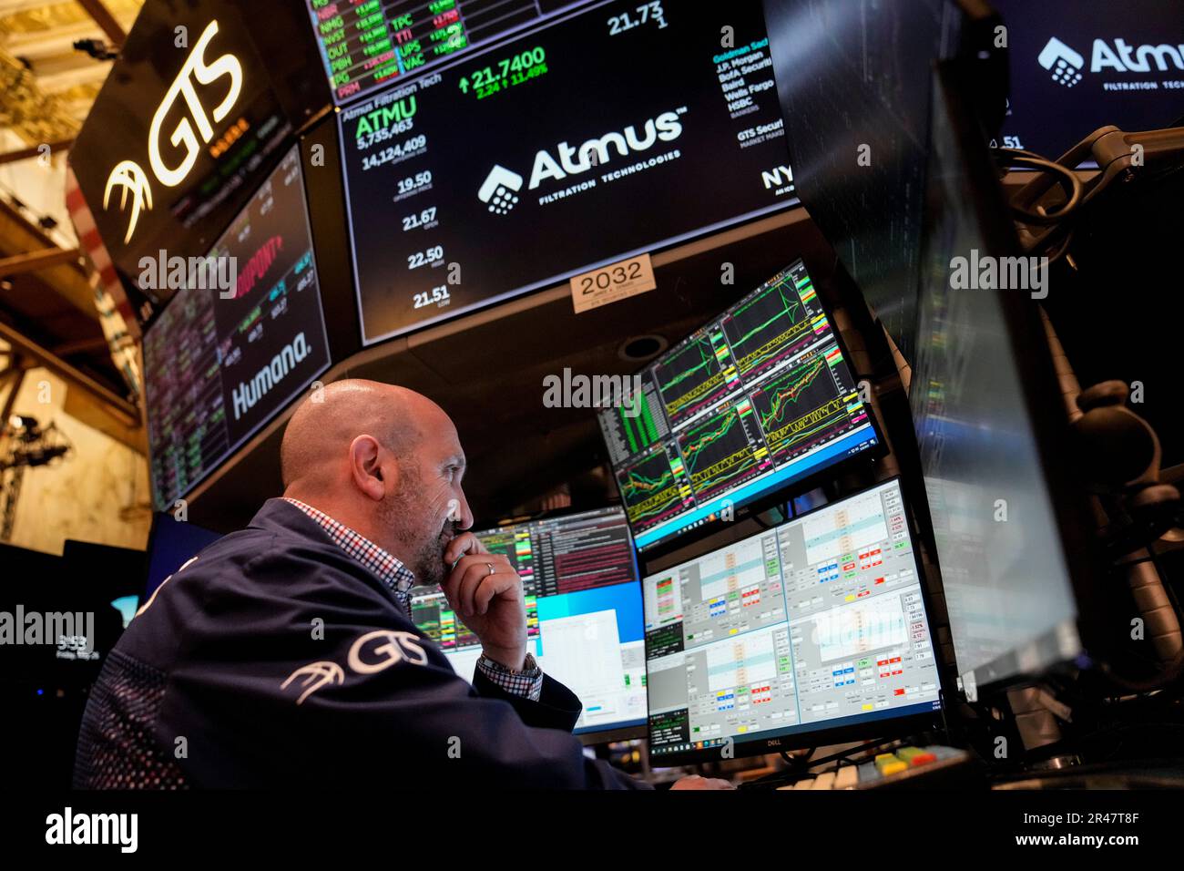 A trader works the floor at the New York Stock Exchange, Friday, May 26