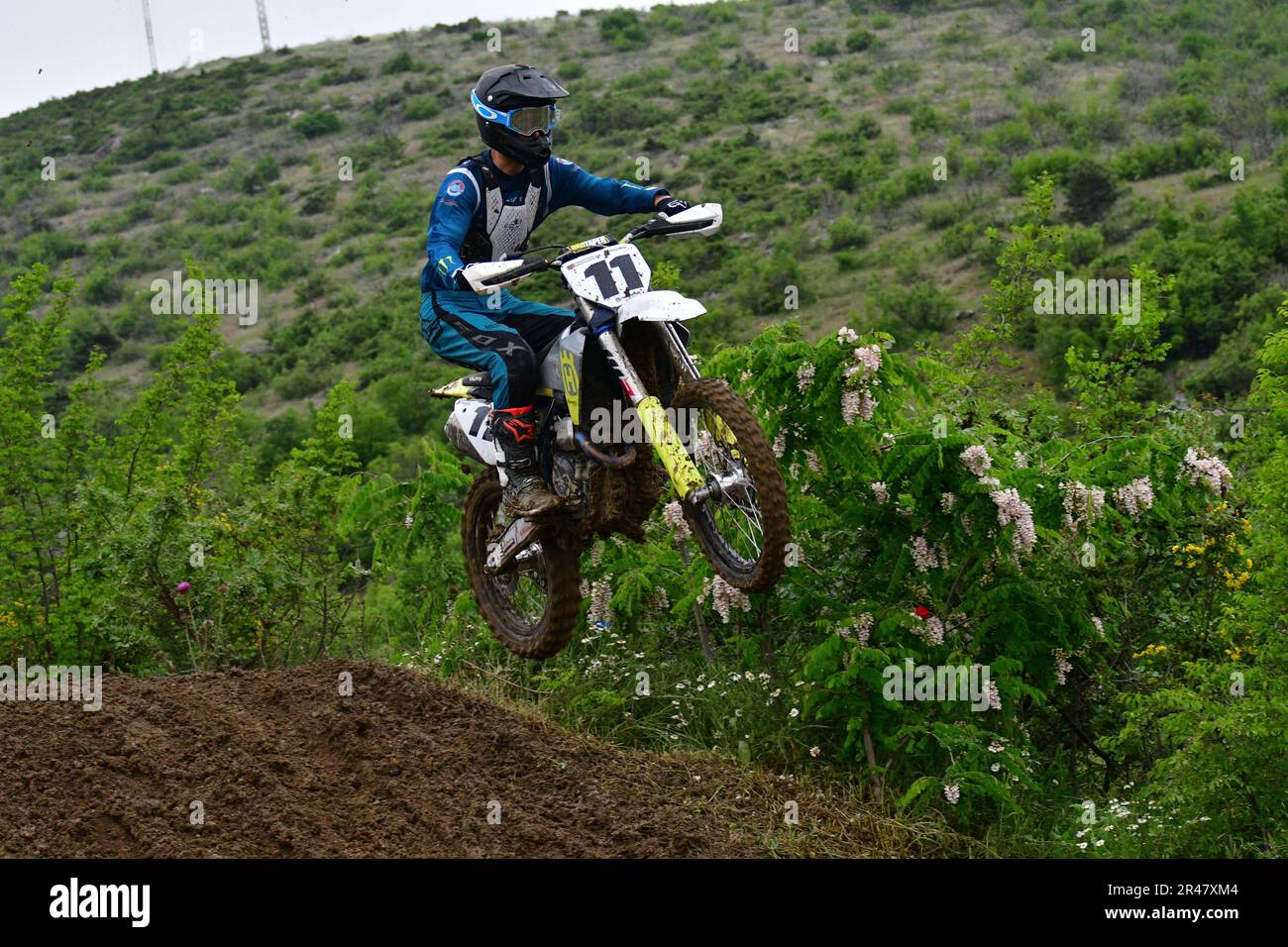 Orman, Macedonia, May 14 2023. In rainy weather and a muddy track
