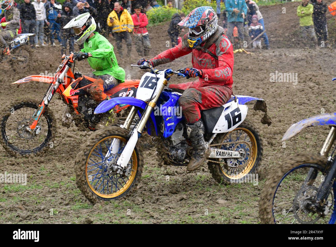 Orman, Macedonia, May 14 2023. In rainy weather and a muddy track