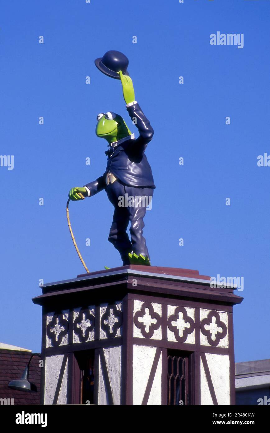 A Kermit the Frog statue with top hat and cane at the entrance to Jim Henson Studios on La Brea Ave. serves as a tribute to Charlie Chaplin to whom the studio belonged in the early days of Hollywood, CA. The location was also the home to A&M Records in the years in between. Stock Photo