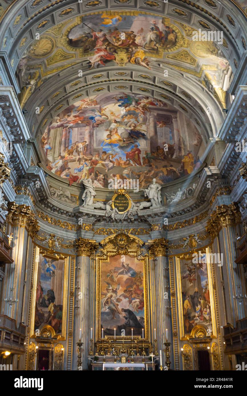 The Church of St. Ignatius of Loyola, founded to celebrate the Jesuit order.  Baroque ceiling painted by Andrea Pozzo (1685).  Rome, Italy. Stock Photo