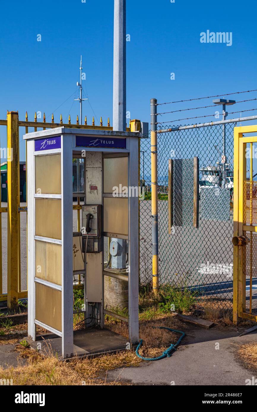 An old relic of a phone box at Steveston Harbour in British Columbia