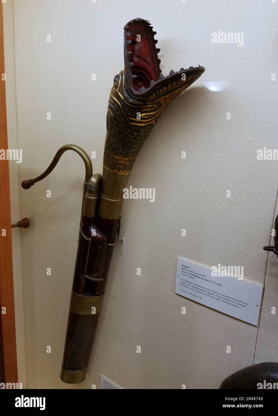 Upright serpent, made by Veuve Rust et Dubois, Lyon, France, c. 1830, maple, brass, view 1