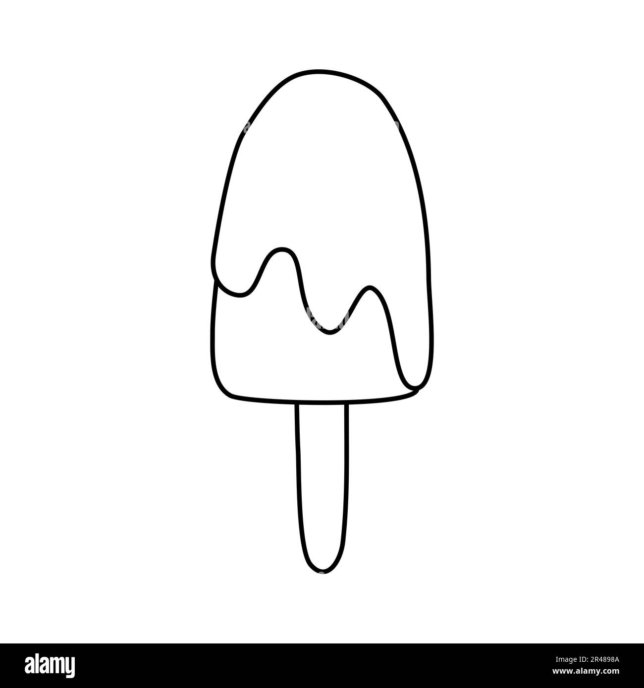 Popsicle ice cream bar with glaze on stick, doodle style flat vector