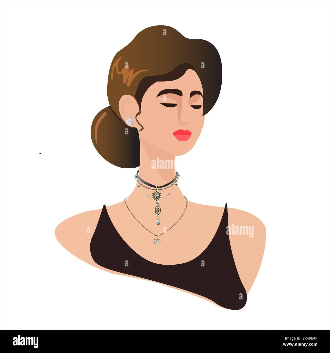 An illustration of an elegant woman with jewelry and a black dress Stock  Photo - Alamy