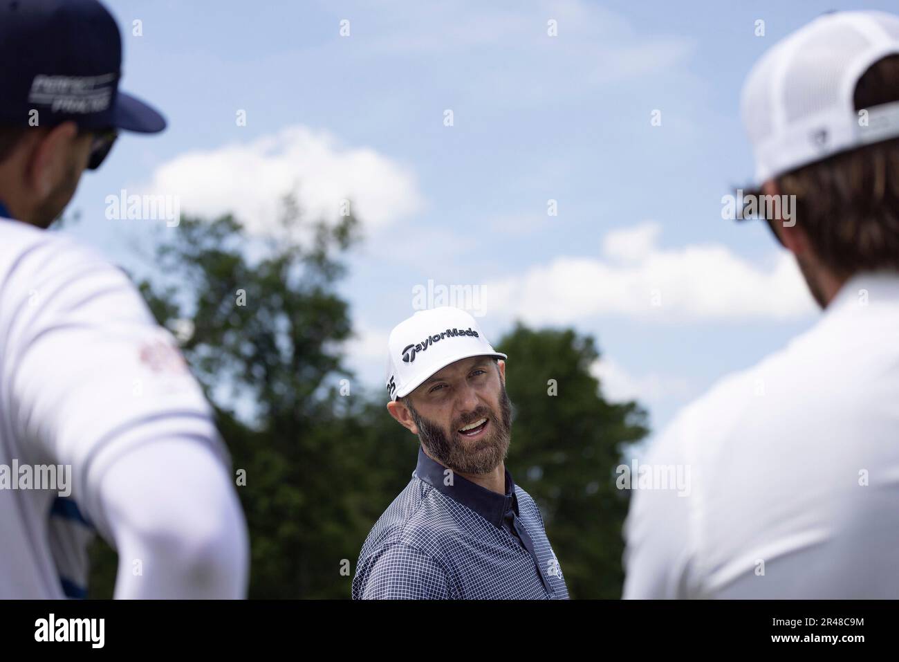 Captain Dustin Johnson of 4Aces GC is seen on the driving range during the first round of LIV