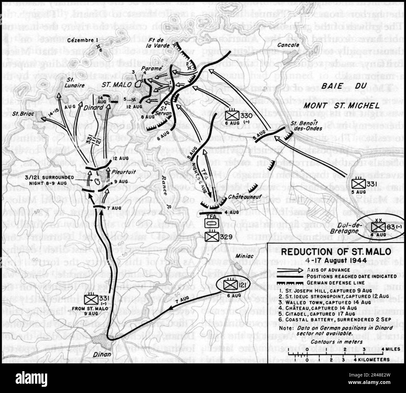 US Army official history map of the Battle of SaintMalo 1944 Stock