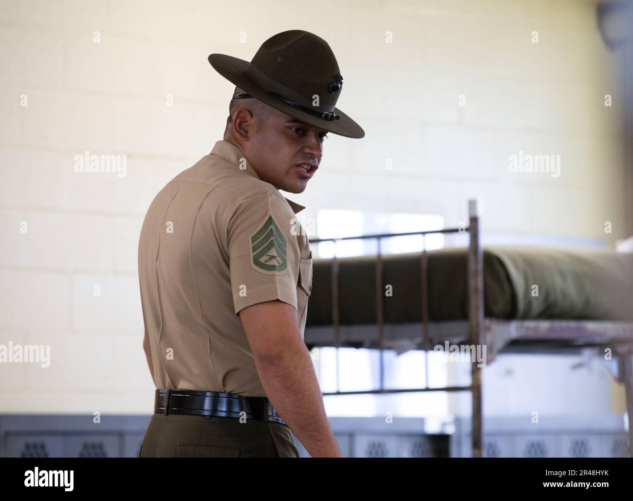 A senior drill instructor with Bravo Company, 1st Recruit Training