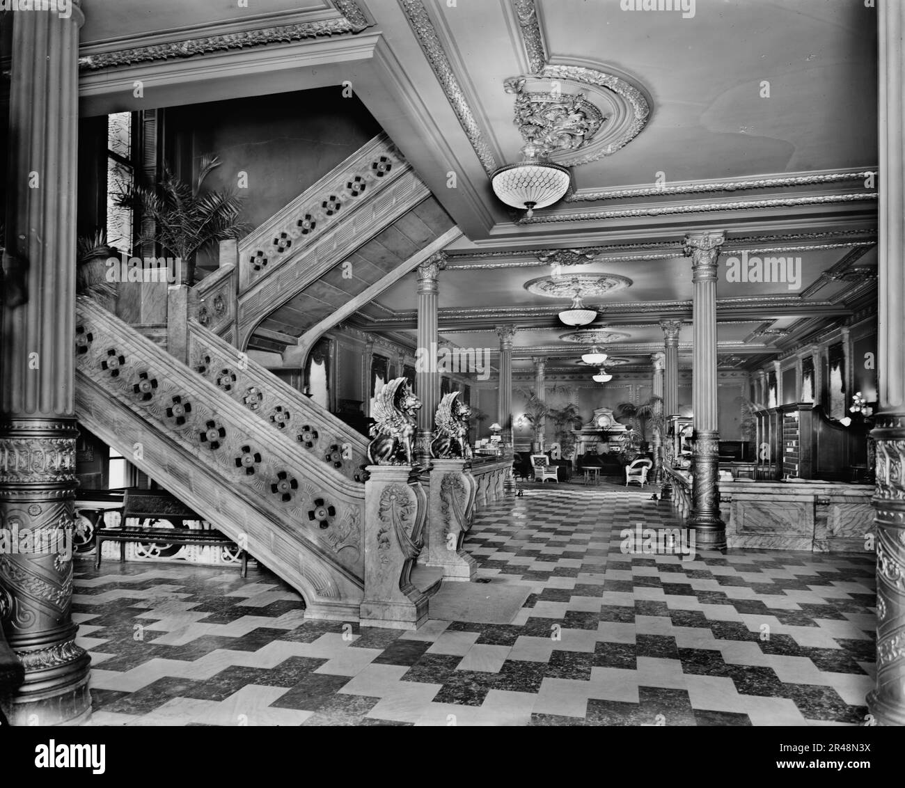 Hotel lobby glass stairs Black and White Stock Photos & Images - Alamy