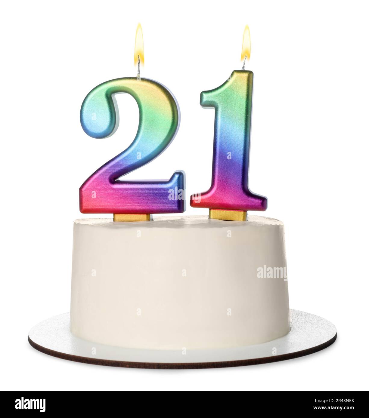21st birthday. Delicious cake with number shaped candles for coming of