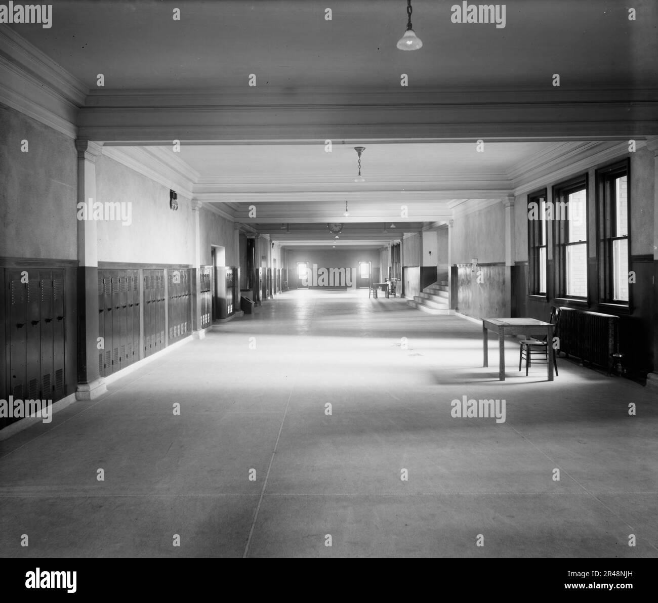 Northwestern High School, main corridor, Detroit, Mich., ca 1911 Stock