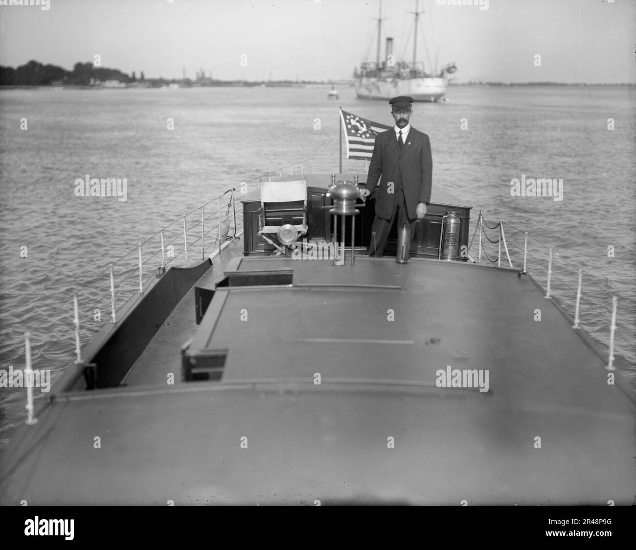 Motor boat Grayling, deck, between 1905 and 1915. Stock Photo