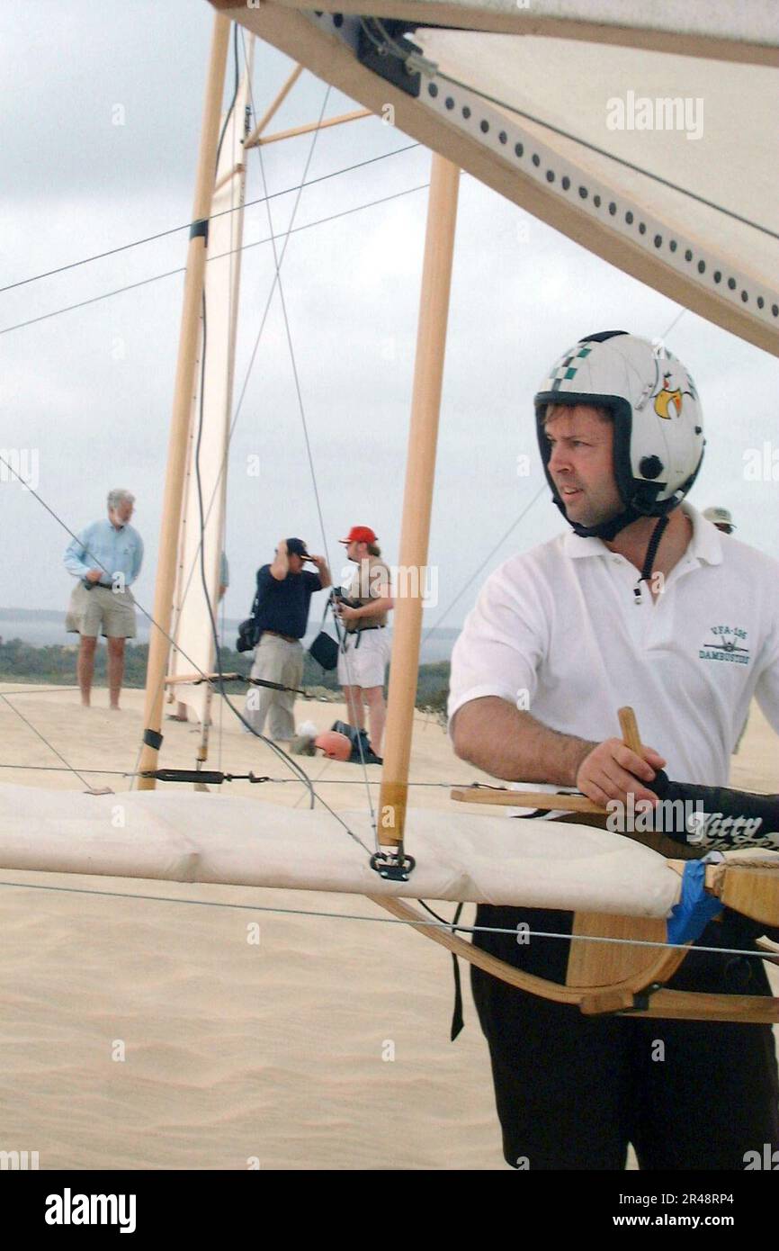 US Navy Navy fighter pilot prepares to fly Wright brothers replica