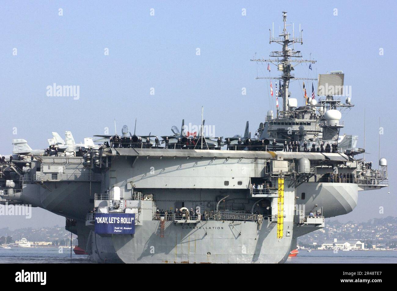 US Navy USS Constellation (CV 64) departs her berth at NAS North Island ...